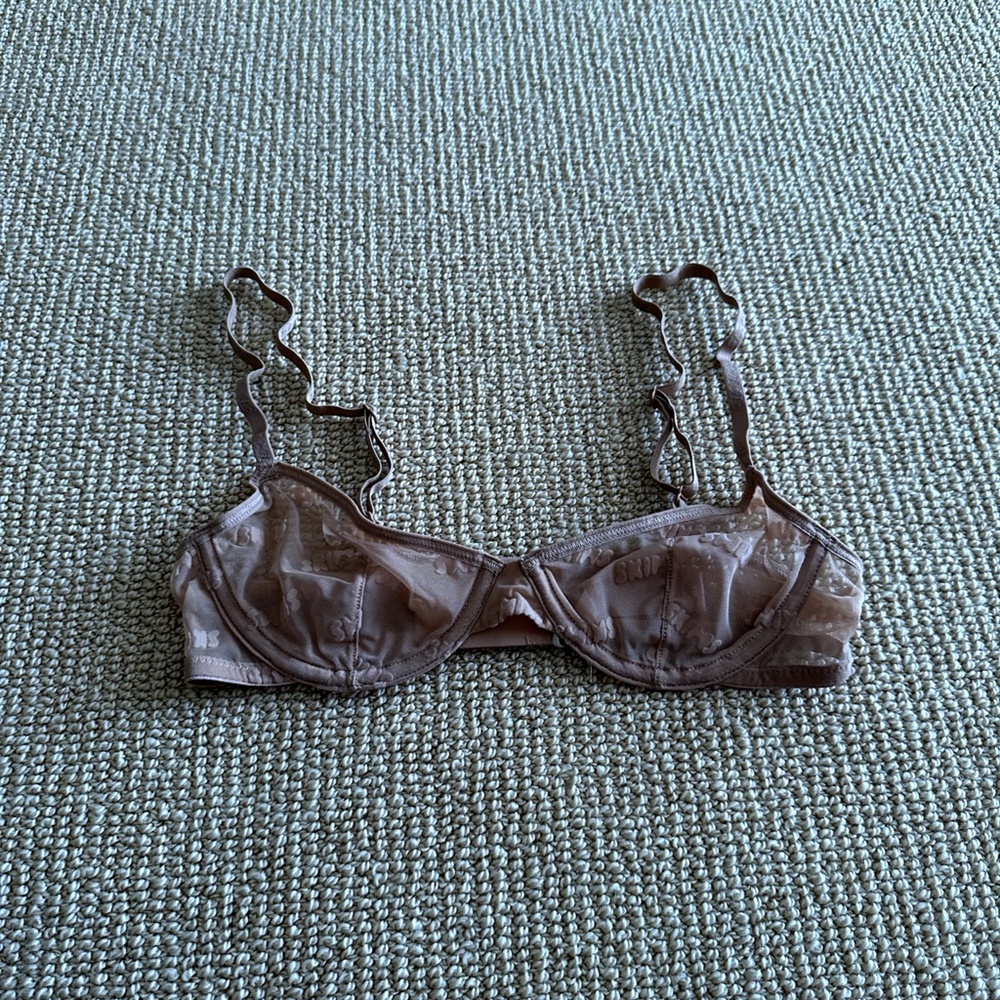 Skims After Hours Ochre Underwire Mesh Logo Bralette, Size 32A NWT